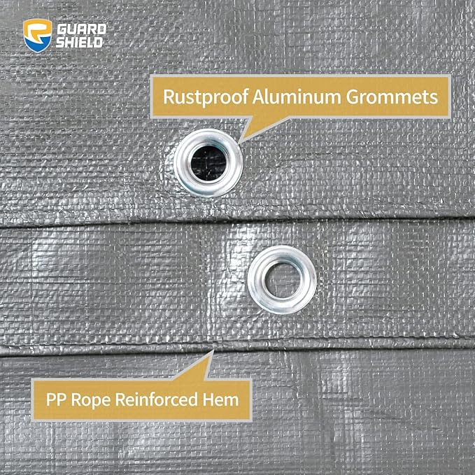 GUARD SHIELD Heavy Duty Tarp 10x10 Feet Silver/Black Multi Purpose Thick Waterproof Poly Tarp Cover 10mil