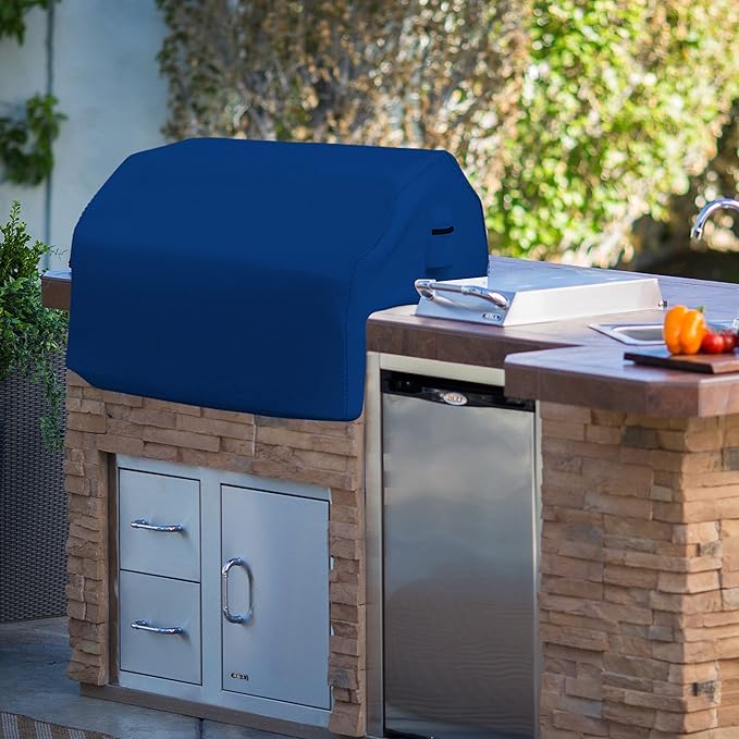 Covers & all Built-in Grill Cover Made of 18 Oz Waterproof Fabric with Air Pocket & Elastic for Snug Fit (48" W x 27" D x 26" H Inches, Blue)