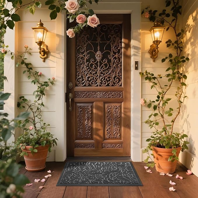 Yimobra Door Mat Outside Entrance 29.5x17, Waterproof Sturdy Outdoor Mats for Front Door, Heavy Duty Non-Slip Doormat for Garage Patio Entryway Indoor, Easy Clean, Grey
