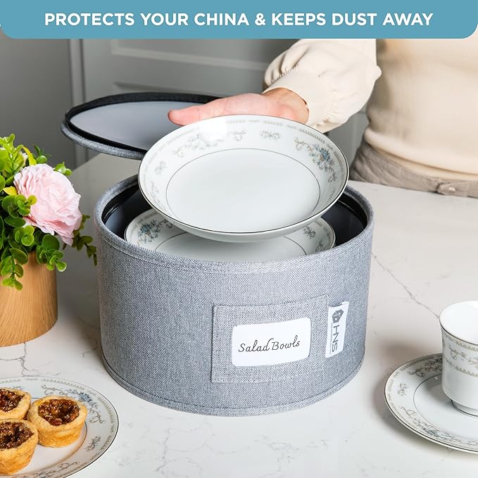 China Storage Hard Shell Containers 8-Piece Set Moving Boxes for Dinnerware, Glasses, Plates, Mugs and Saucers Sturdy Dish Organizer with Dividers for Seasonal Storage - Service for 12 - Gray