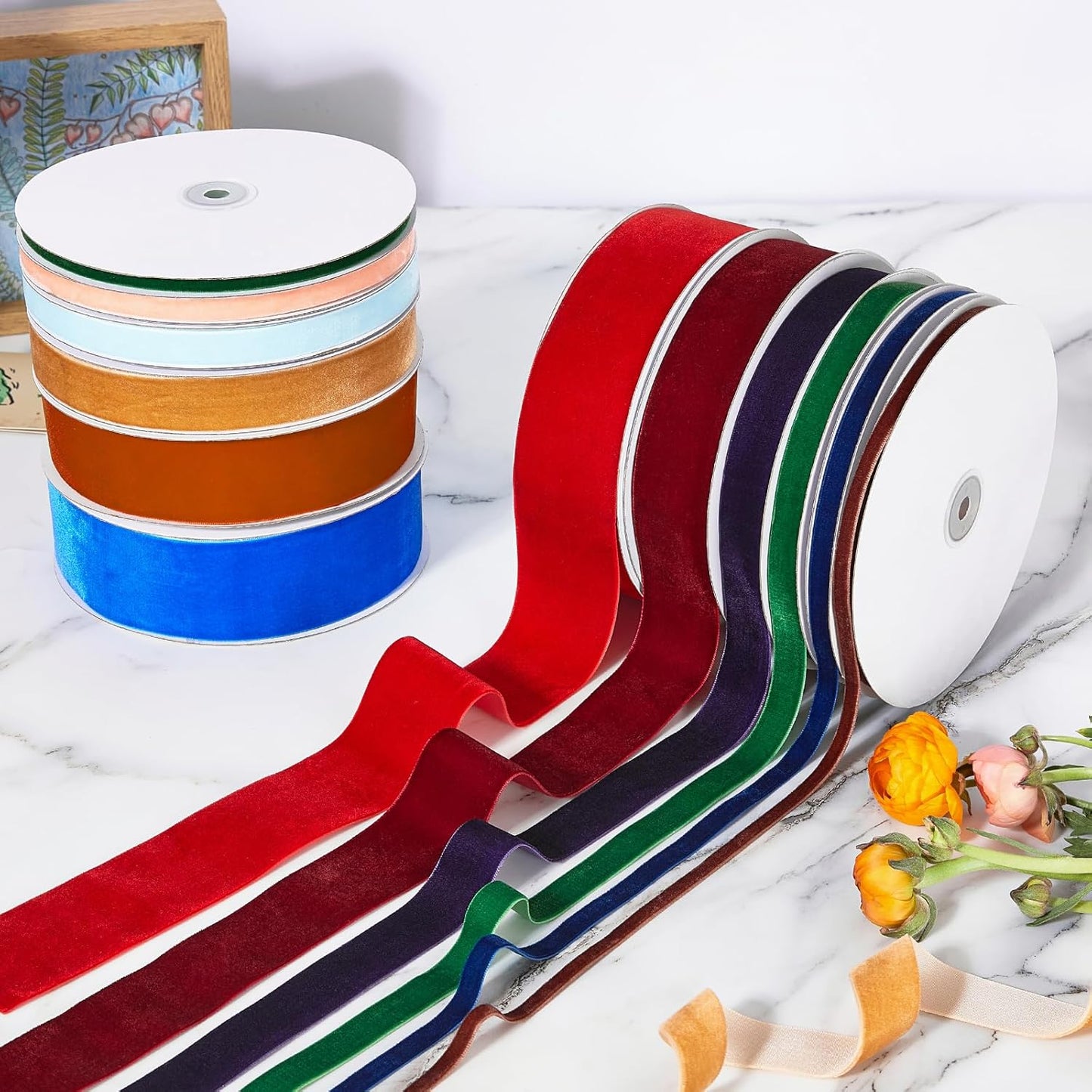 1" X 20 Yards Rose Gold Velvet Ribbon for Christmas Tree Wreath Decoration Handmade Crafts Ornaments Gift Wrapping & Bow Making