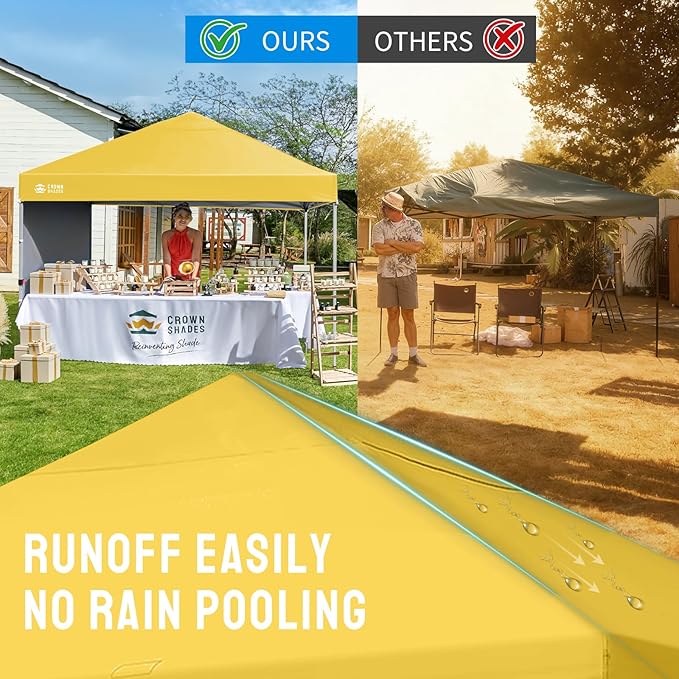 CROWN SHADES 8x8 Pop Up Canopy with 1 Side Wall - Beach Tent with One Push Setup - Outdoor Sun Shade for Events, Parties, Camping - Gazebo with STO-N-Go Cover Bag (Yellow)