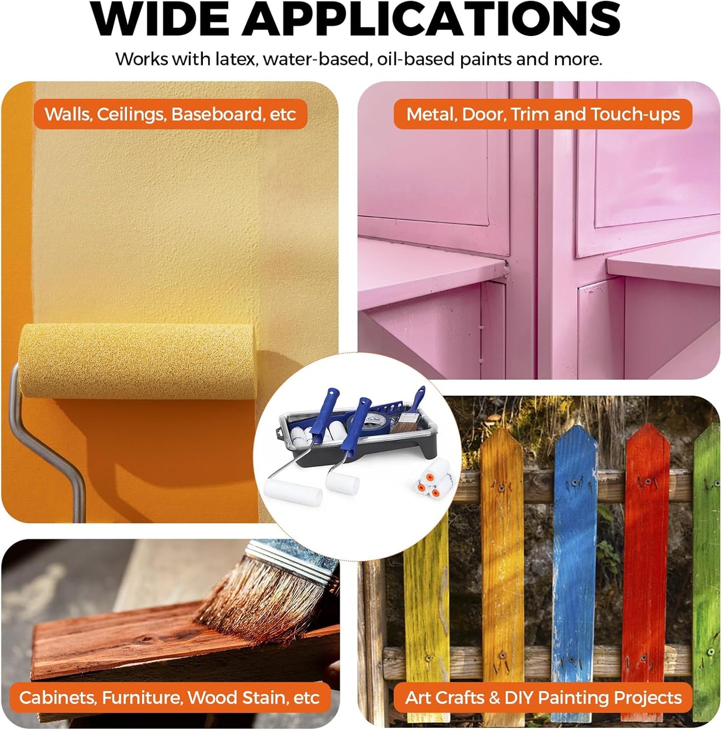 20pcs Small Paint Roller Kit, 4“ 2” Mini Roller Paint Brush with Special Caved-in Edge Foam, Microfiber Rollers and Versatile Paint Tray for Painting Walls, Cabinet, Touch up