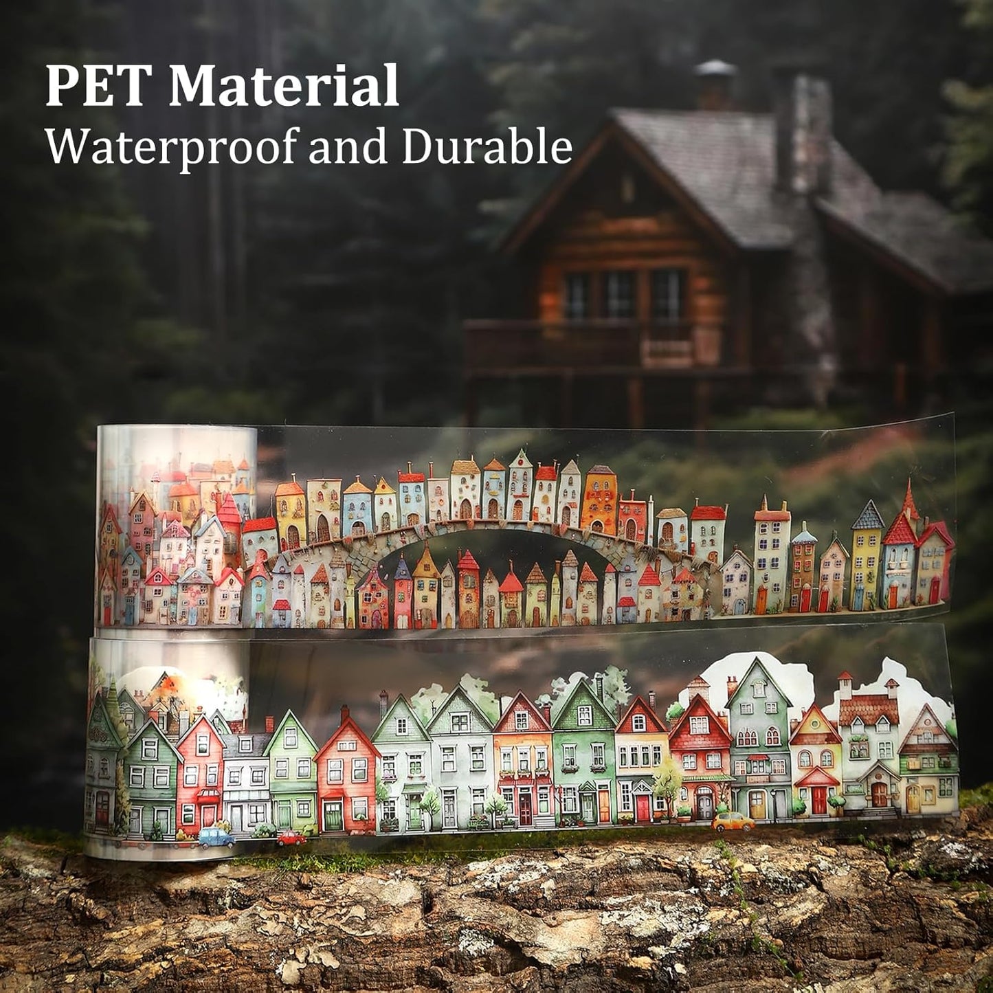 Weird House PET Tape Set with Clip, 6 Rolls of Vintage Town Stickers for Scrapbooking, Journaling, DIY Crafts, and Planners