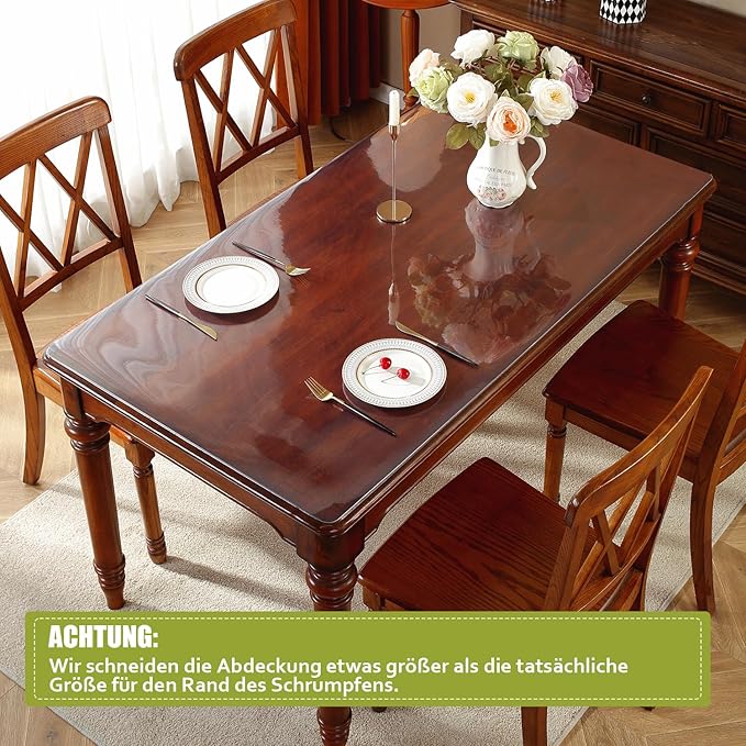 OstepDecor Clear Table Protector 38 x 84 Inch, 2mm Thick Plastic Table Cover, Waterproof PVC Clear Table Cover Protector, Desk Protector Mat, Writing Desk Pad for Desktop, Coffee & Dining Room Table