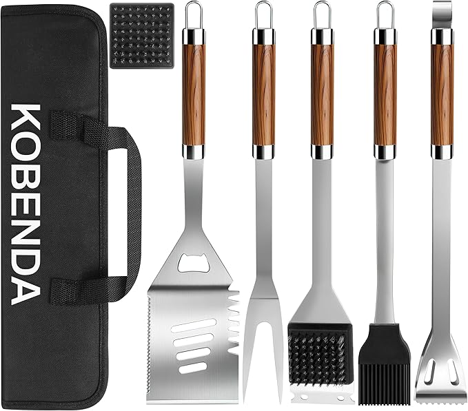 BBQ Grill Tools Set, Stainless Steel Grilling Set with Storage Bag, Spatula, Fork, Cleaning Brush BBQ Accessories, Grill Accessories for Outdoor Cooking Camping, Grilling Gifts for Men