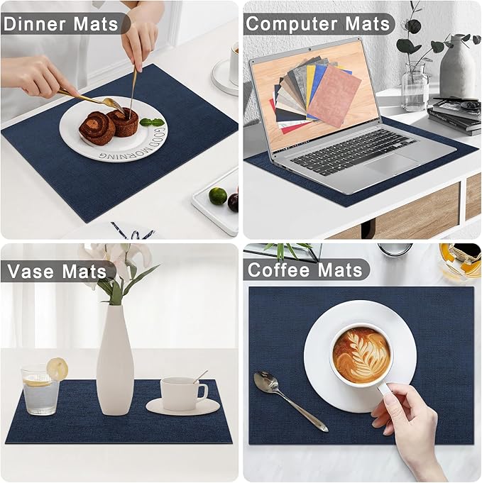 Homaxy Faux Leather Heat Resistant Placemats for Dining Table Set of 8, Waterproof Wipeable Washable PU Table Mats, Easy to Clean Anti-Slip Place Mats, 11.8" x 17", Navy Blue