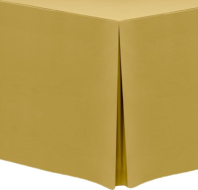 Ultimate Textile 5 ft. Fitted Polyester Tablecloth - Fits 30 x 60-Inch Banquet and Folding Rectangular Tables - 42" H, Gold
