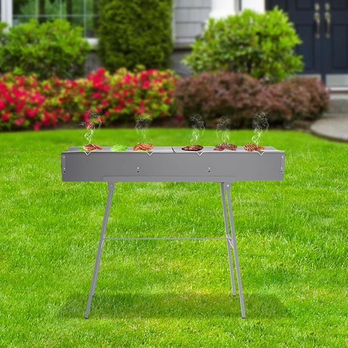 Charcoal Grill, Folding BBQ Grill with Adjustable Air Vents, Portable Stainless Steel Grills for Outdoor Camping Backyard Picnic, Foldable Charcoal Barbecue Grill, 39.3 * 7 * 5.1 inch