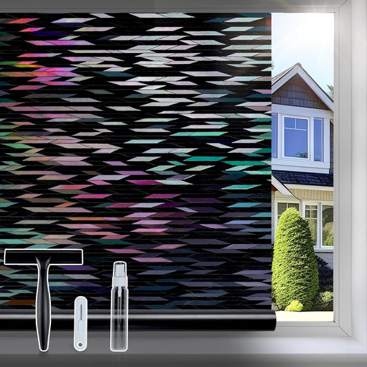 rabbitgoo Window Privacy Film, Total Blackout Window Film, Stained Glass Heat Control Glass Thermal Sticker, Room Darkening Door Cover, Anti-UV Privacy Cling with Installation Tools, 23.6" x 78.7"
