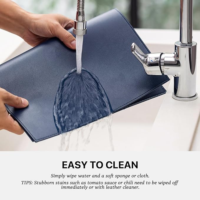 Faux Leather Placemats Set of 4 Vinyl Washable Wipeable Table Mats for Kitchen Dining Table Heat Resistant Waterproof Modern Indoor/Outdoor Placemats Non-Slip Easy Clean Place Mats (Navy Blue)