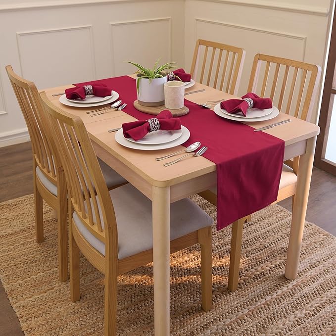 Encasa XO Table Runner 13"x91" Long | Cotton Canvas Fabric | Rich Maroon Solid Color | Machine Washable & Durable