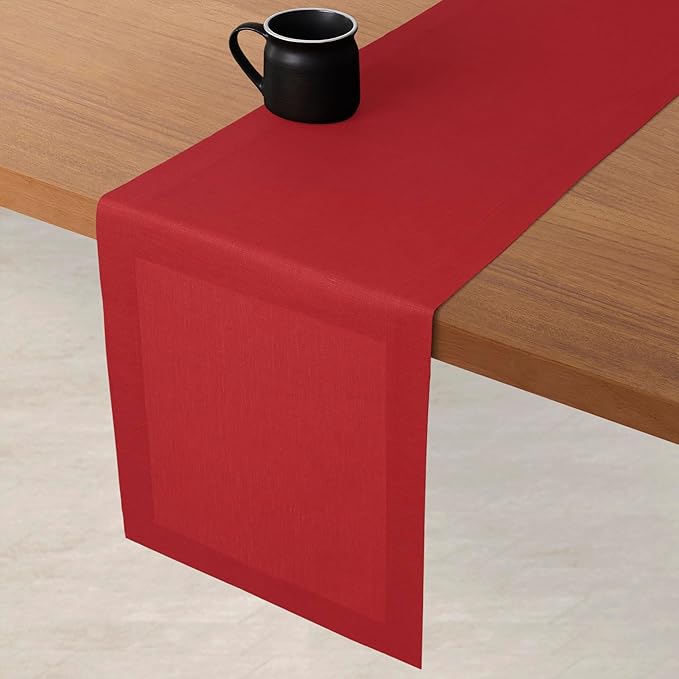 D'Moksha Homes Linen Bright Red Table Runner 84 Inches Long - 100% Pure Linen 14 x 84 Inch Table Runner for Dining, Valentines, Holiday - Machine Washable
