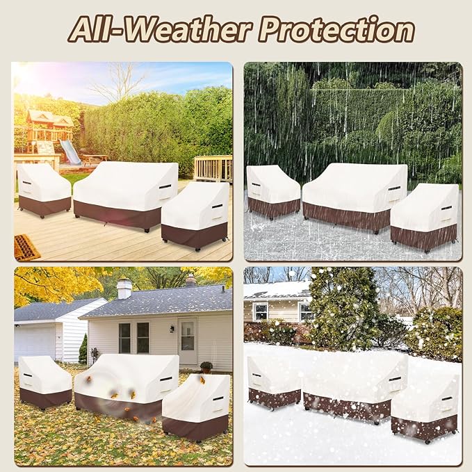 Patio Furniture Covers,3 Piece Heavy Duty Waterproof Outdoor Furniture Cover,Outdoor Furniture Covers for Patio Furniture,Includes 2 Patio chair covers 30in and 1 Patio loveseat cover 58in,Beige