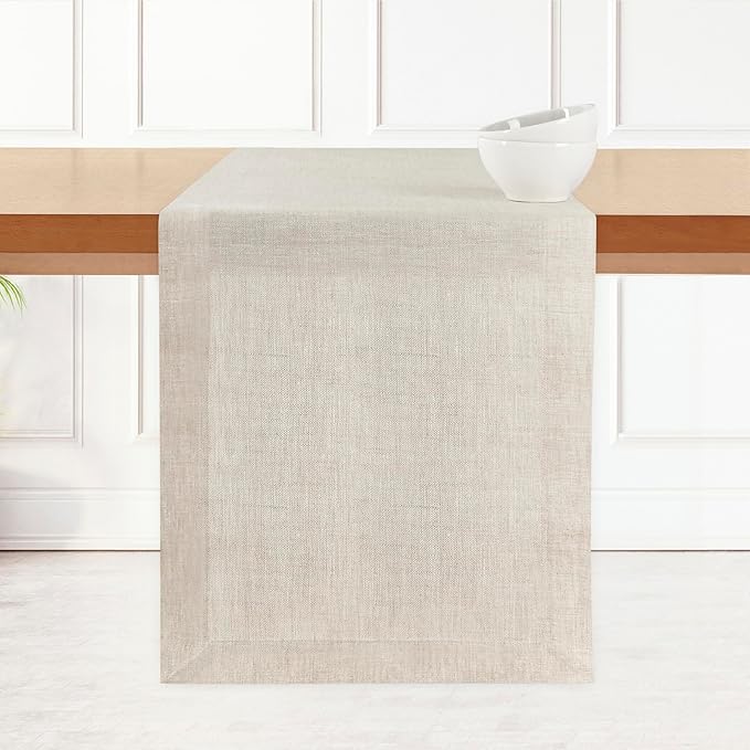 D'Moksha Homes Linen Light Natural Table Runner 90 Inches Long - 100% Pure Linen 14 x 90 Inch Table Runner for Dining, Valentines, Holiday - Machine Washable