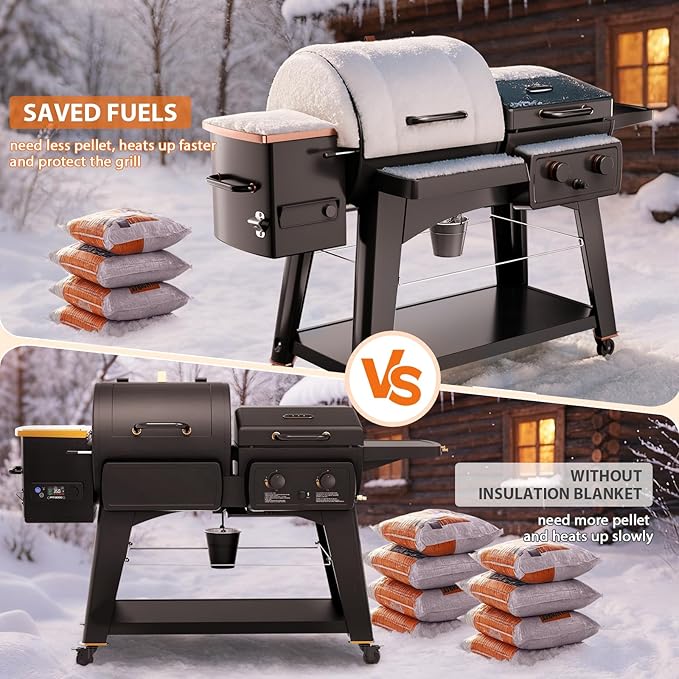 Hisencn Grill Insulation Blanket for Pit Boss Charleston 1020 Combo Grill PB1020NX Smoker Blanket Insulated Thermal Replacement Parts for Pit Boss 1020 Magnetic Smoker Cover for Winter Cooking