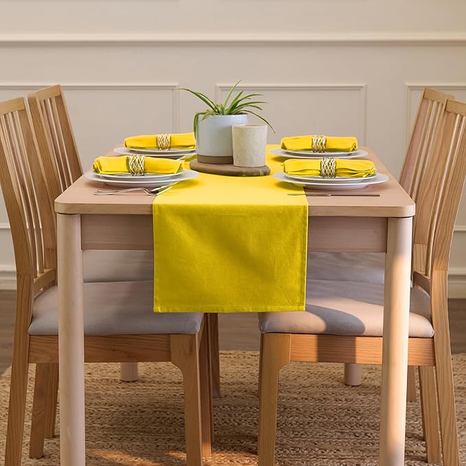 Encasa XO Table Runner 13"x48" Long | Cotton Canvas Fabric | Sunbeam Yellow Solid Color | Machine Washable & Durable