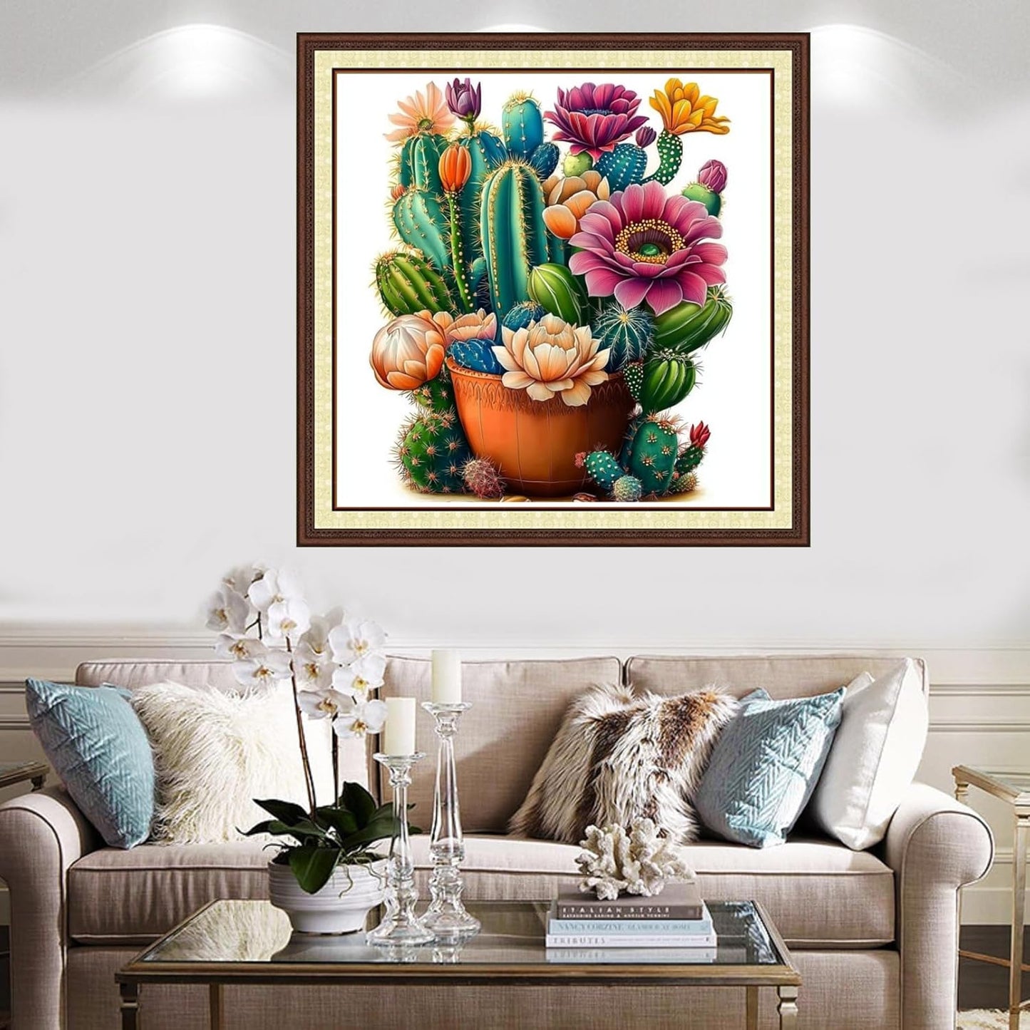 Findvoor Counted Cross Stitch Kits for Adults Full Range of Cross Stitching Embroidery Unprinted Pattern for Beginners, 11CT Needlepoint Kit Patterns Embroidery Kits-Succulent Plants Flower 18x18inch