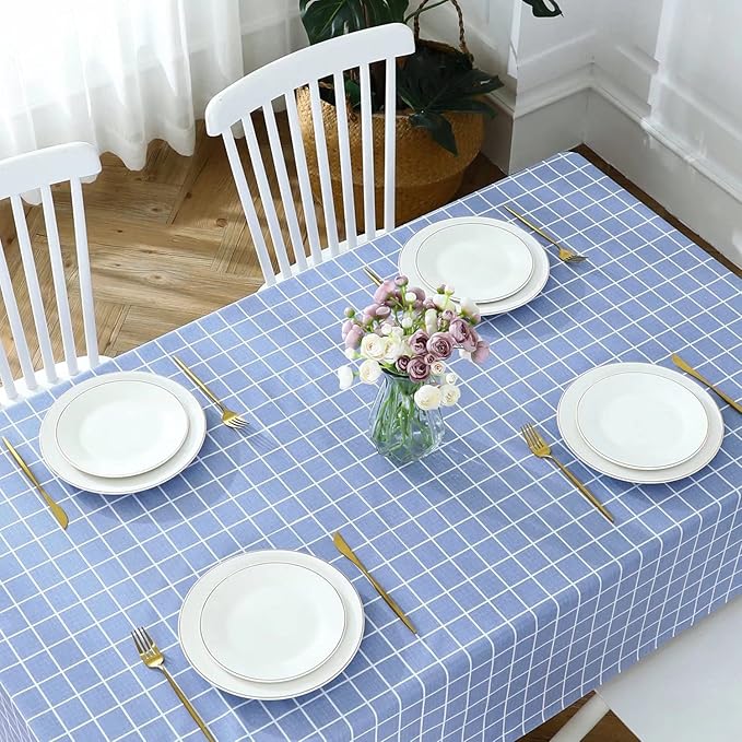 Romanstile Rectangle Vinyl Tablecloth, 100% Waterproof Oil-Proof Checkered Plastic Table Cloth, Heavy Duty Wipeable Table Covers for Dining, Camping, Picnic, Outdoor - 54 x 108 Inch, Blue