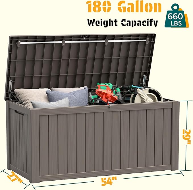 NUNU LAB 180 Gallon Outdoor Storage Box Waterproof, Outside Package Delivery Deck Boxes with Lockable Lid, Backyard Storage Bin For Garden Tools, Patio Cushions, Gray