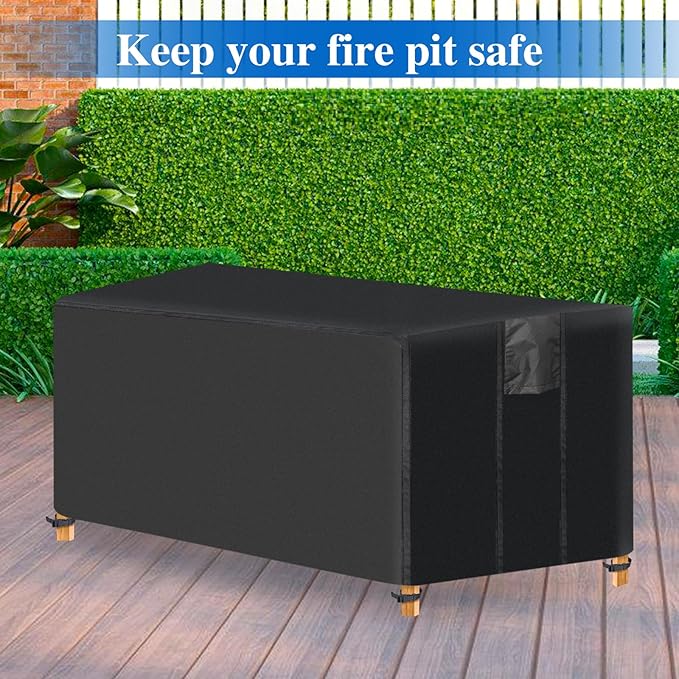 Fire Pit Cover Rectangular- Waterproof Firepit Cover (54L x 28W x 24H inches, Black) Outdoor Fireplace Cover Weatherproof and Non Fading