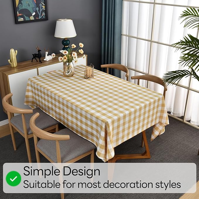 Gingham Table Cloth for Rectangle Tables Yellow Checkered Plaid Tablecloth Heavy Duty Cotton Blend Washable & Wrinkle Table Cover for Outdoor Kitchen Dining Picnic Camping (52x120 Inch)