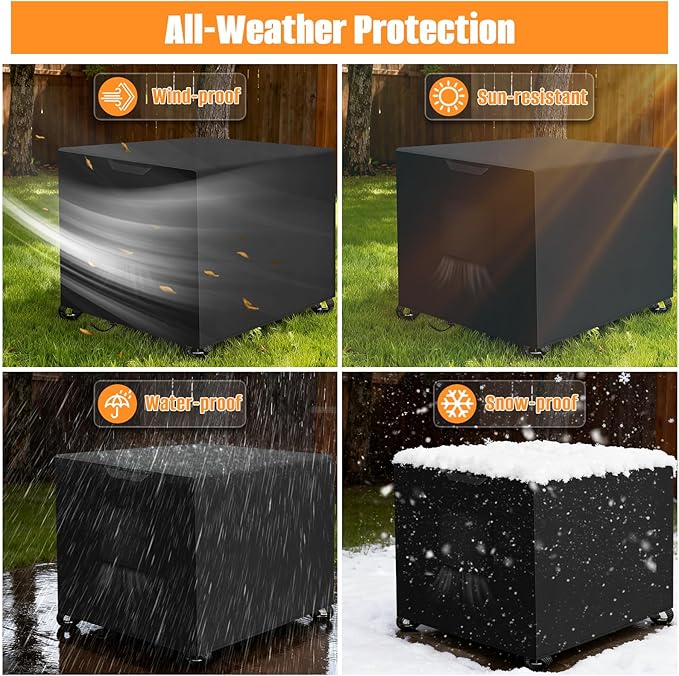 Kovshuiwe Porch Shield Fire Pit Cover Square-600D Fabric Waterproof and Resistant, Fits Outdoor For 28-32 Inch Fire Pit /Table Cover, Gas Fire Pit Cover-32"L x 32"W x 24"H, Black