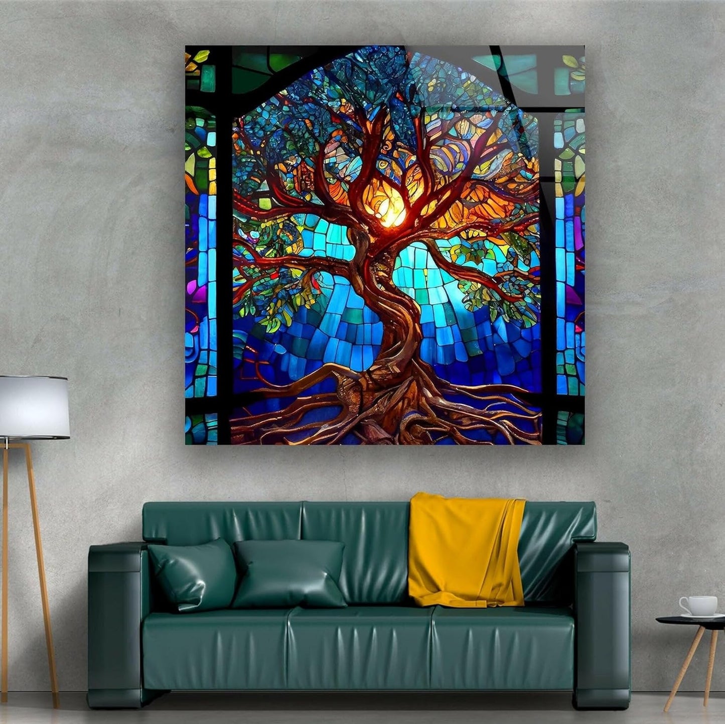 My Photostation.com Round 31,5'' Stained Blue Life of Tree Glass Wall ArtTempered Glass Printing Wall Decor Large Wall Art Wall Hangings