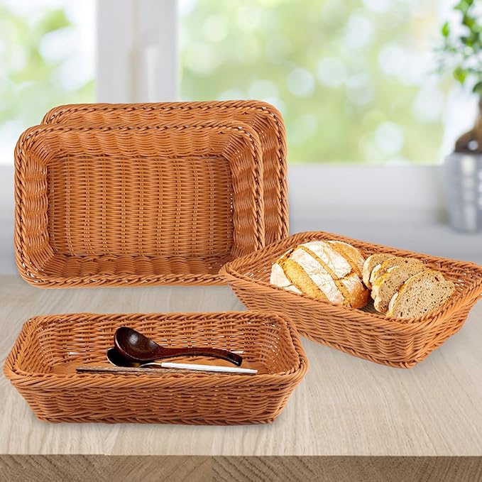 6 PCS 12x8 Inch Wicker Bread Basket, Woven Serving Basket, Tabletop Food Serving Basket for Restaurant, Bakery, Family Party, Hotel, Fruits, Vegetables and Snacks, Brown