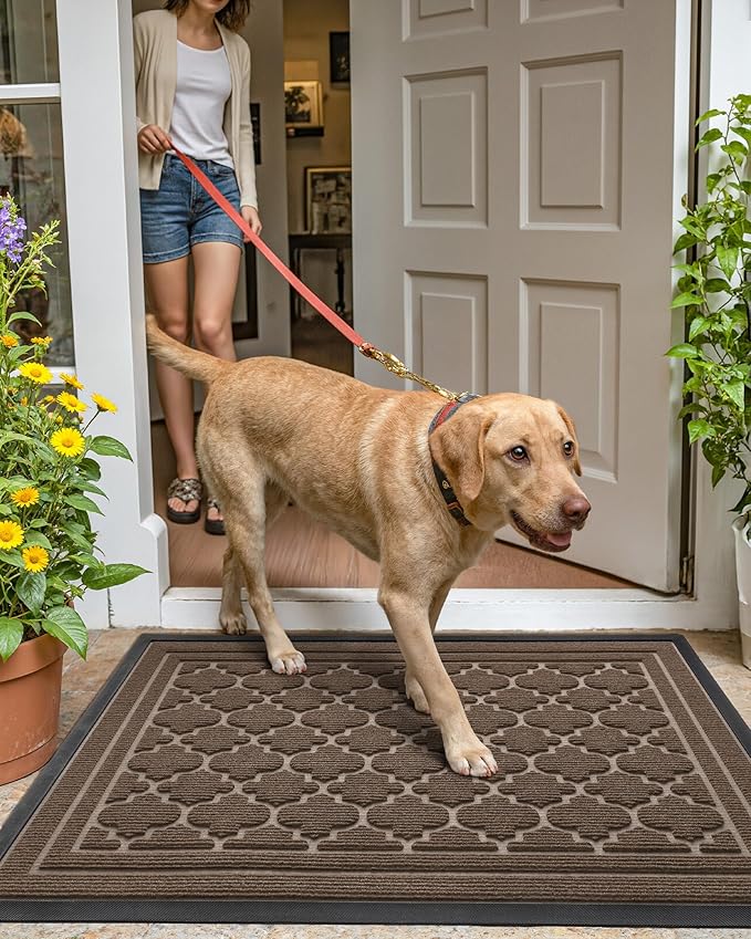 Color&Geometry Front Door Mat Outside Entrance, Heavy Duty Non Slip Low Profile Doormat for Entryway, Trap Dirt and Moisture Welcome Mats All-Weather, Easy Clean, Patio, Garage, 24"x36" Brown