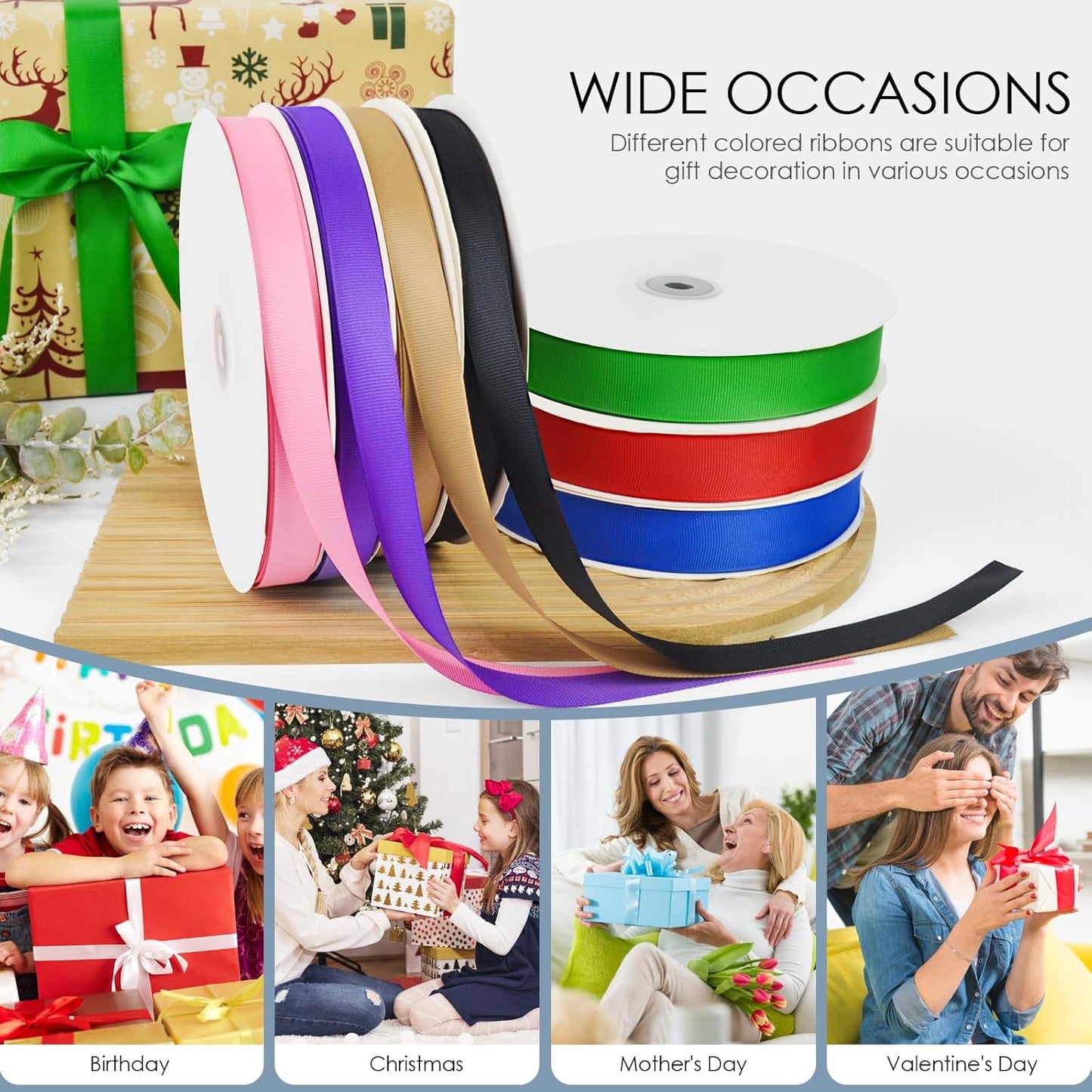 100 Yards 5/8 inch Grosgrain Ribbon, Solid Color Fabric Ribbon Perfect for Gift Wrapping, Wedding, Handmade Bows, Floral Bouquets and Party Decoration(White)