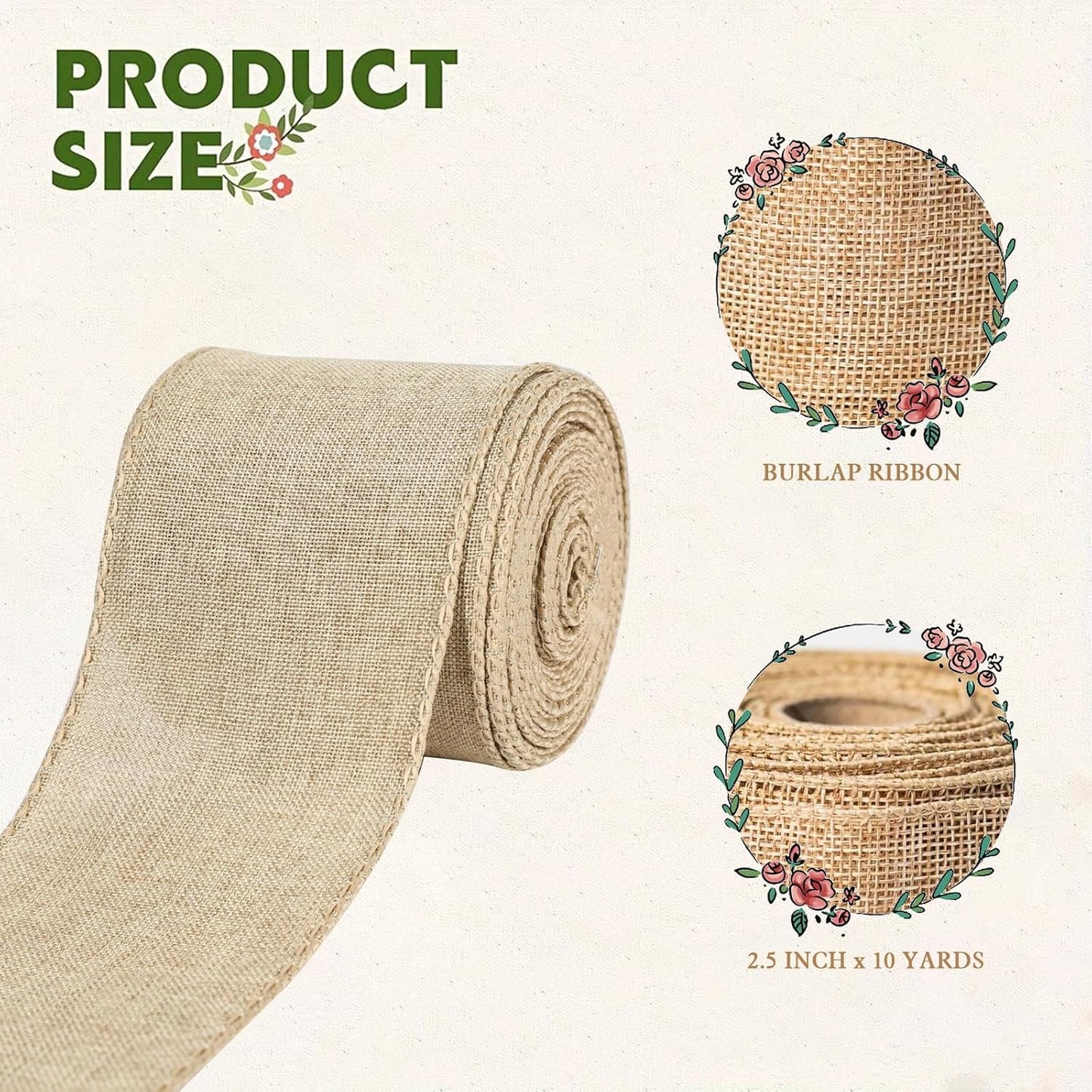 Burlap Ribbon Wired, Farmhouse Rustic Ribbon for Gifts Wrapping DIY Crafts Floral Bows Wreath Making Party Supplies Holiday Home Decoration, 2.5 Inch x 10 Yards