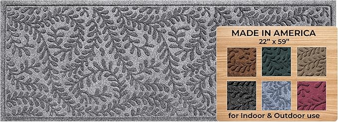 WaterHog Indoor/Outdoor Door Mat, 2' x 5', Made in USA, Durable & Skid-Resistant Front Door Rug, Decorative, Water-Trapping & Heavy-Duty Entryway Mat for Your Home, Boxwood Collection, Medium Grey