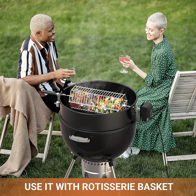 onlyfire Universal High-Temp Resistance Black Coated Steel Charcoal Kettle Rotisserie Ring Kit for Weber 2290 and Other Models