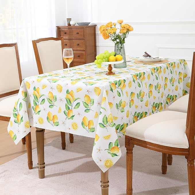 Romanstile Summer Rectangle Plastic Tablecloth, 100% Waterproof Oil-Proof Lemon PVC Table Cloth, Heavy Duty Vinyl Table Cover for Dining, Camping, Picnic, Outdoor - 54 x 120 Inch, Lemon