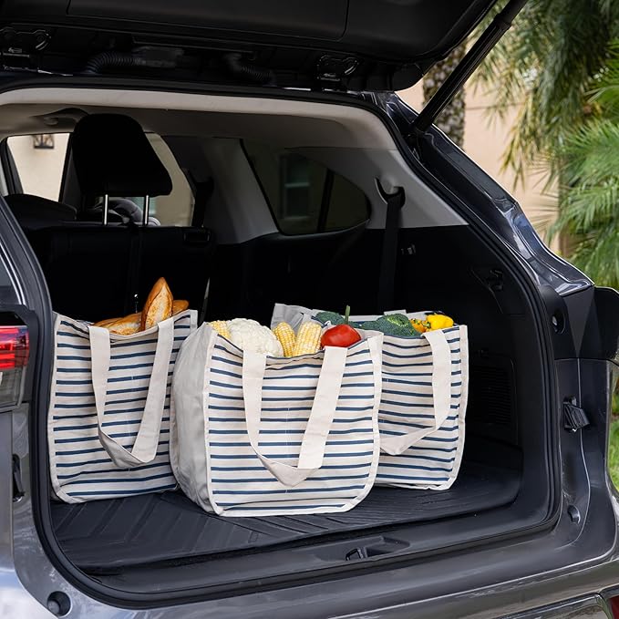 Reusable Cotton Grocery Tote Bags - 2 Pack, 100% Cotton, Washable, Environment-friendly, Sturdy, Convenient to Carry with Handles, Multipurpose Cotton Grocery Shopping Bags - Canvas Picnic Tote