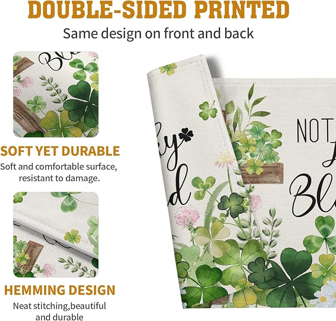 St Patricks Placemats Set of 4 St. Patrick's Day Cross Shamrocks Clover Linen Table Mats 12x18 Inch Spring Heat Resistant Washable Place Mat for Kitchen Dining Home Party Decor