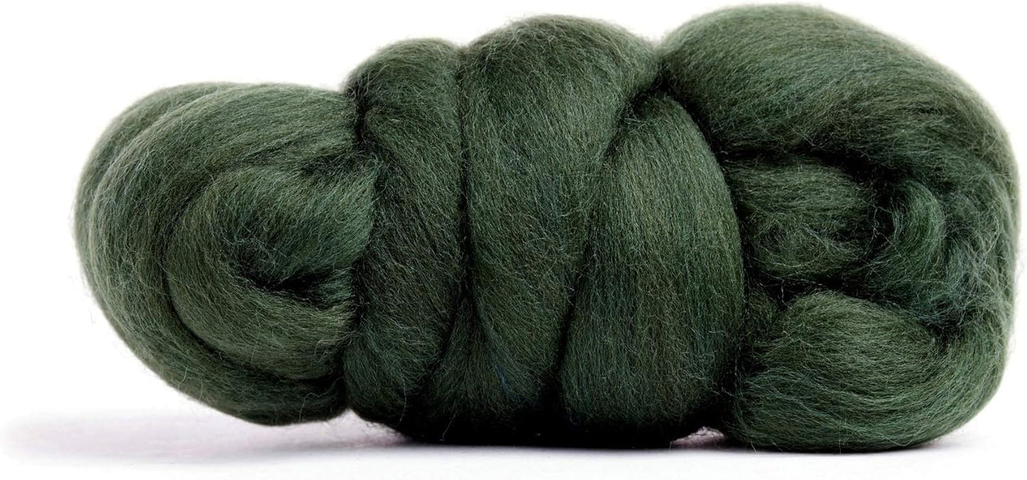 Desert Breeze Distributing 100% Natural Merino Wool Roving - Premium Combed Top Merino Roving Wool - Tapestry, Spinning, Wet Felting & Needle Felting Supplies - 21.5 Micron - 1 oz, Color Bottle Green