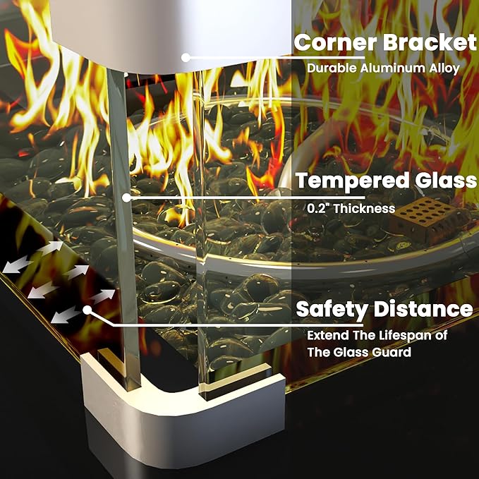 Propane Outdoor Fire Pit Table, 28" Rattan Square Fire Pit Table, Outdoor Gas FirePit W/Glass Wind Guard, Tempered Glass Tabletop, Lid, CSA Listed, 50,000 BTU, Outside Patio Deck & Garden, Black