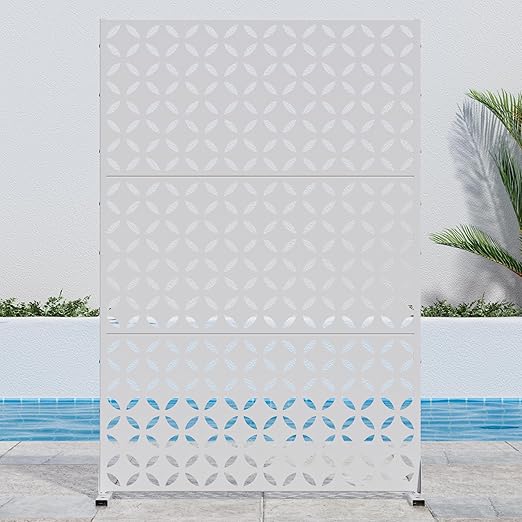 Casaphoria Metal Privacy Screen Outdoor, 72" H x 47" W Freestanding Decorative Privacy Screen for Patio Deck Balcony Garden with Stable Base, White-Daniel