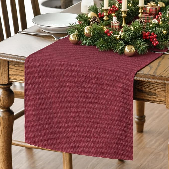 Artoid Mode Dark Red Table Runner, Seasonal Christmas Valentine's Washable Kitchen Dining Table Decoration for Home Party Decor 13x36 Inch