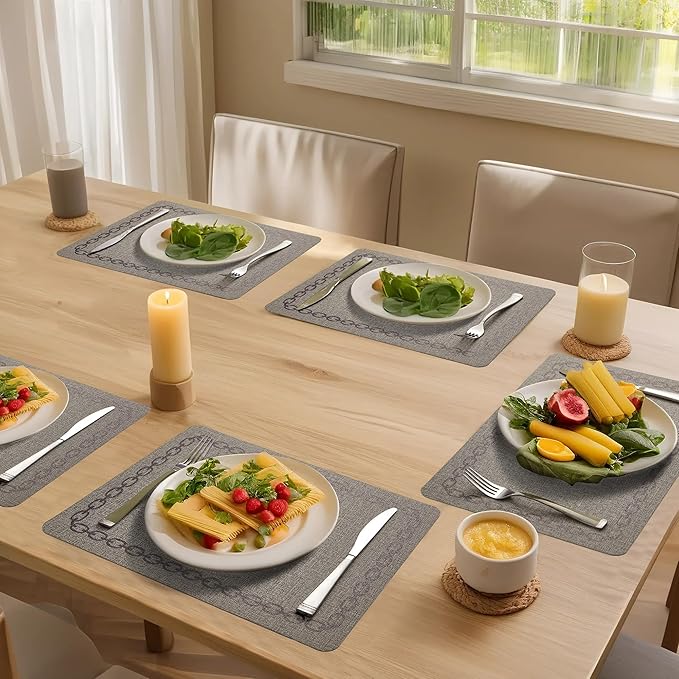 Placemats Set of 6, Heat Resistant & Waterproof Table Mats for Dining, Non Slip Scratch Proof Place Mats for Kitchen, Easy to Clean - Outdoor,Indoor Use（17x12 Inch）