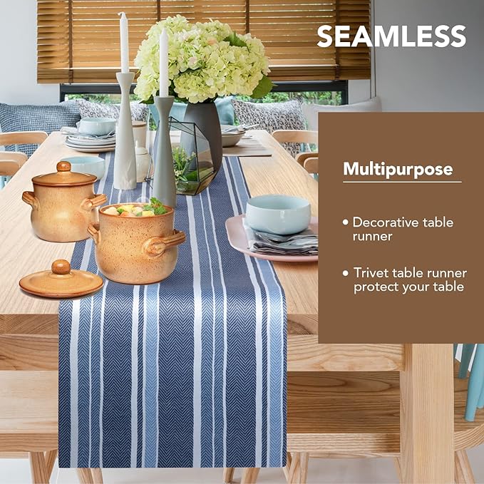 Trivet Table Runner Hot Plates Mat 12 X 40 Inch Heat Resistant Table Protector Waterproof Decorative Farmhouse Kitchen Trivets Counter Heat Proof Placemats for Hot Dishes (Black Stripe)