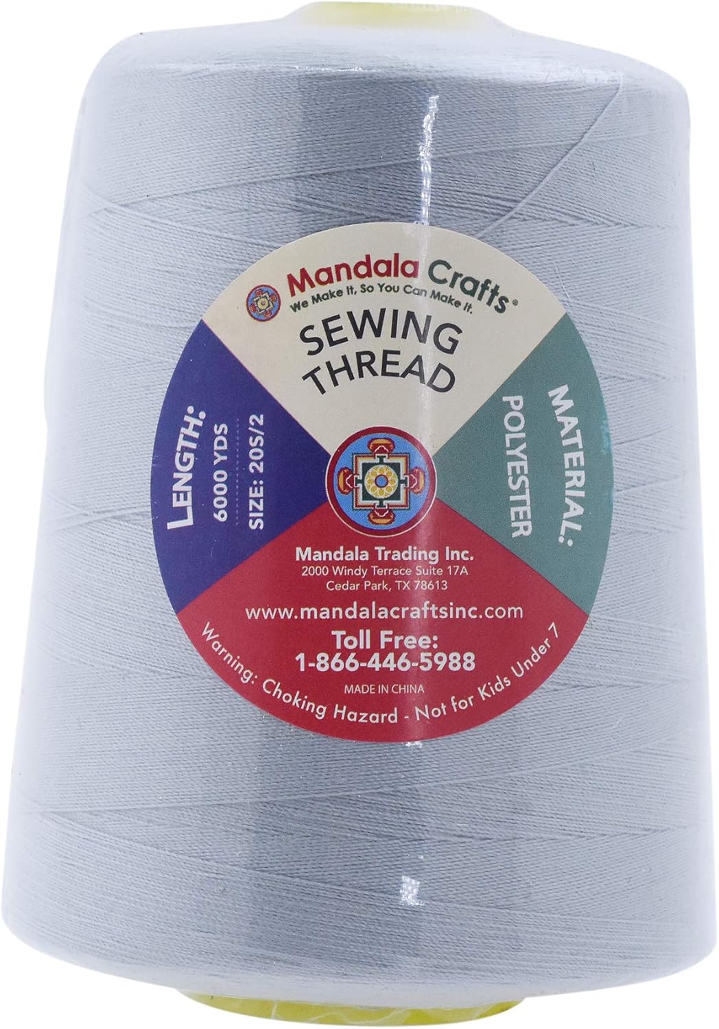 Mandala Crafts 4 Pack of Serger Threads Cones Spools - 20S/2 24000 Yards Polyester Gray Threads for Sergers Machine and Overlock Quilting Sewing Machine