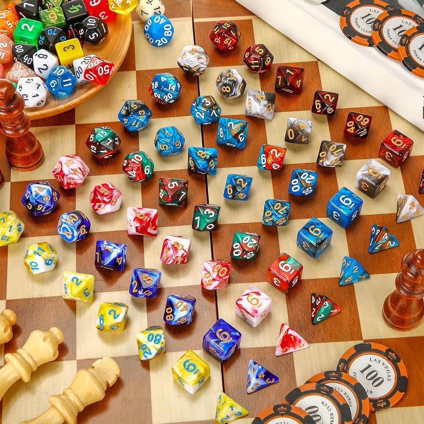 Yilloog Compatible with Dice Sets Bulk Polyhedral Dice with Drawstring Bag Multi Role Playing Table Game D4 D6 D8 D10 D% D12 D20 (418 Pcs,Assorted Style)