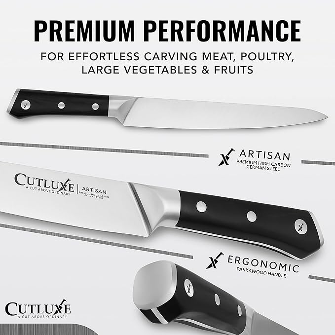 Cutluxe Turkey Carving Knife Set – Carving Fork & Knife for Meat, BBQ, Brisket – Razor Sharp Premium German Steel Full Tang, Ergonomic Handle, Grilling Gifts for Men – Artisan Series