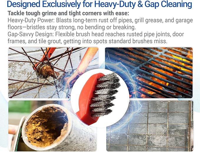 GOLDEN SMILE 3-Pack 7" Stainless Steel Wire Brushes - 40% Denser Than Standard Brushes - for Heavy-Duty Cleaning: Grill Grates, Uncoated Pans, Rust Removal, Deburring & Metal Cleaning