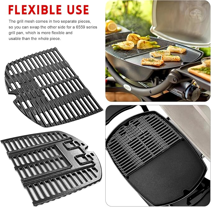 GGC 7645 7583 Grill Grates for Weber Q220 Q200 Q2000 Q2400 Q260 Gas Grills, 21.5" x 15.3" Cast Iron Cooking Grates for Weber 396000 396001 53060001, 2PCS Replacement Parts for Weber Baby Q