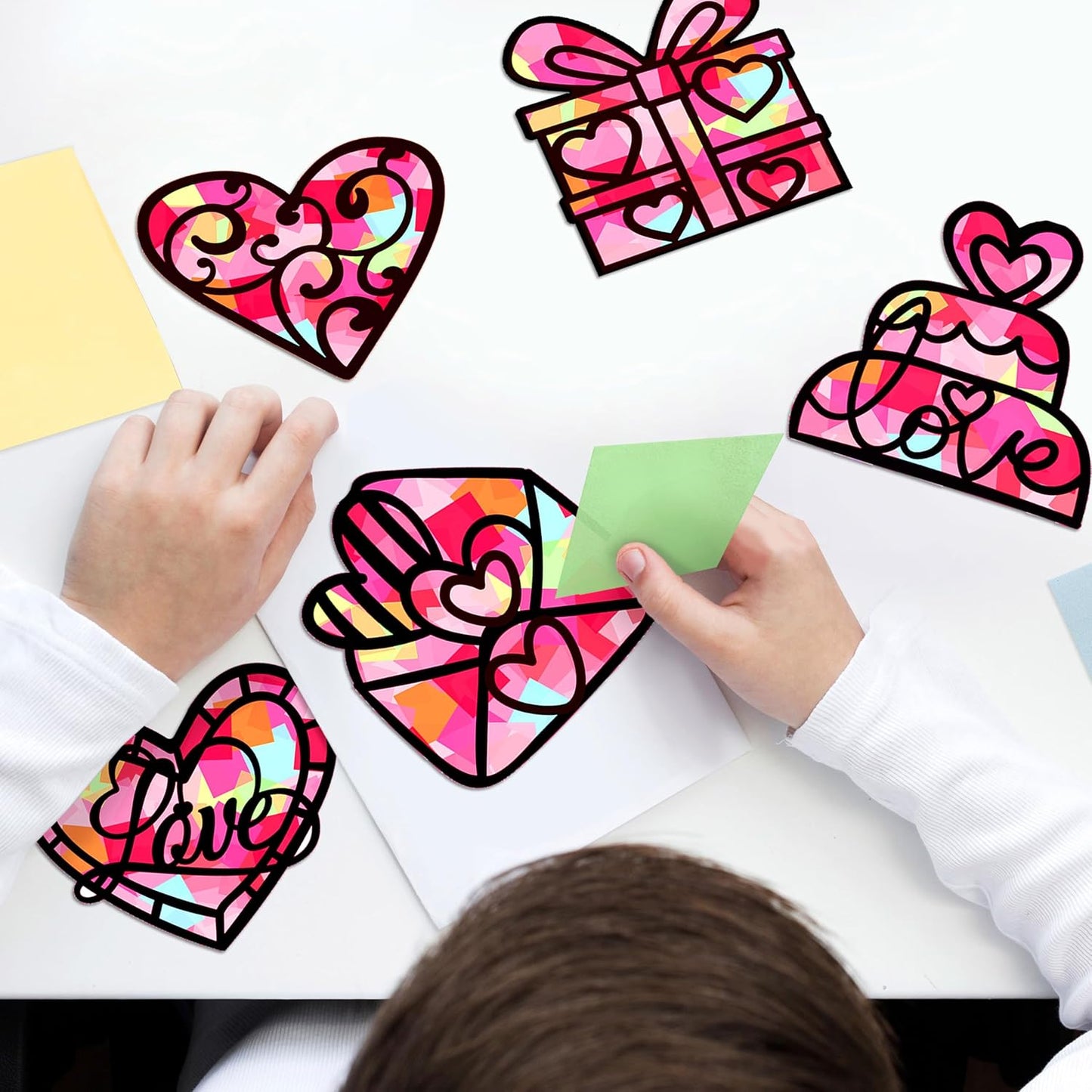 Renbuzhu 40PCS Valentines Day Crafts: Paper Heart Suncatchers, Valentine's Classroom DIY Kits, Window Stained Glass Effect Art Supplies