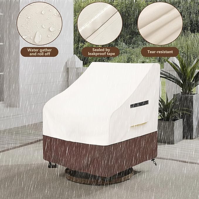 Rileytee Outdoor Swivel Chair Cover 2 Pack, Furniture Patio Chair Covers Waterproof Clearance, Outdoor Lawn Patio Furniture Covers,(33" W x 35" D x 38.5" H) Beige & Brown